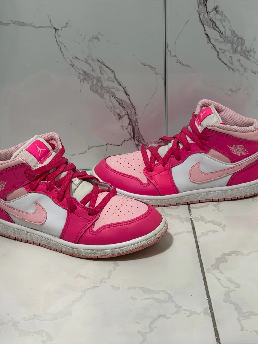 Jordan 1 Mid — Pink/Hot Pink Girl's Sneakers
